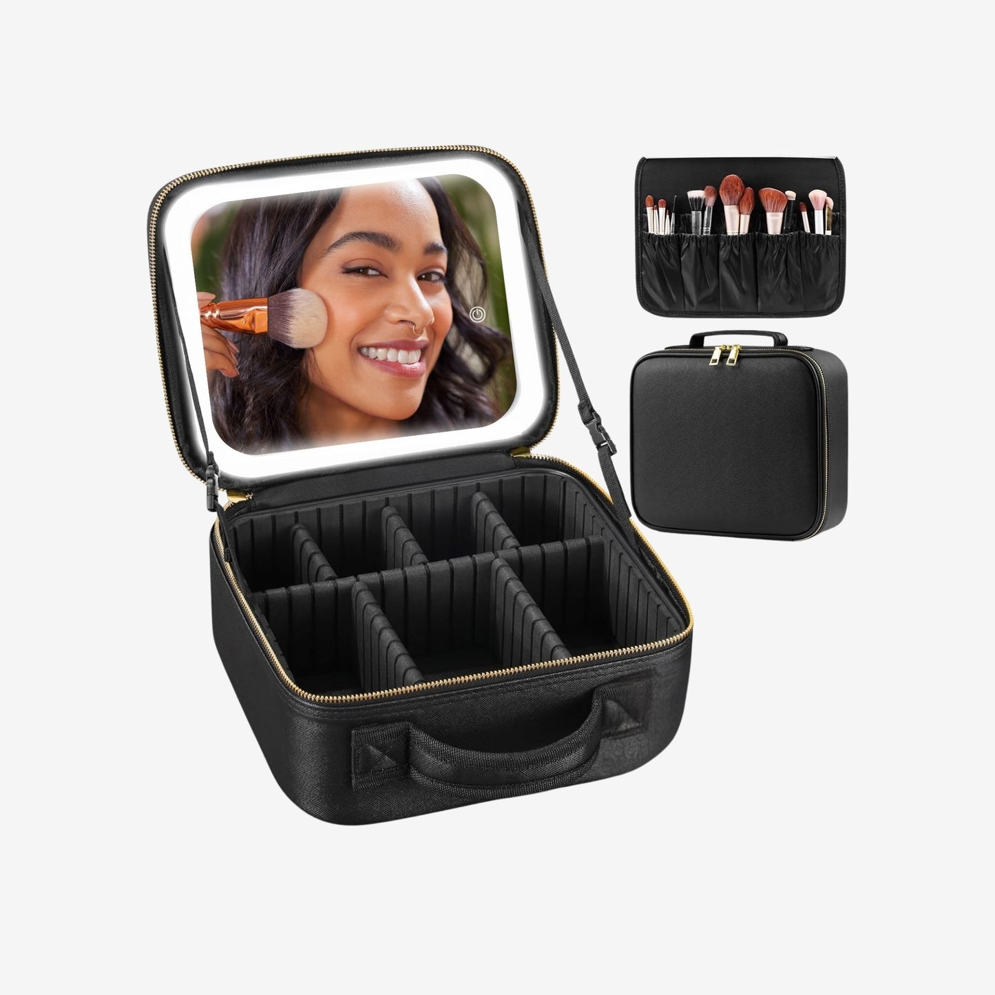 Estuche Cosmético Portátil con Divisores Ajustables y Luz Led 3 Colores