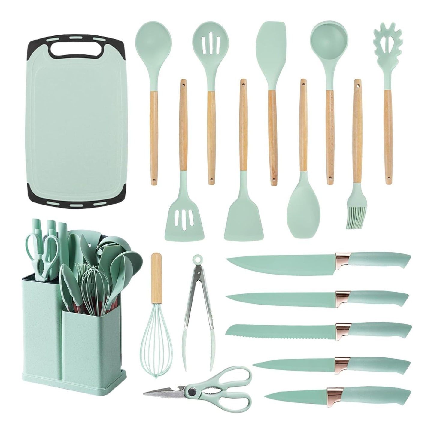 Set de 19 Utensilios de Silicona, Antiadherente y Resistente al calor