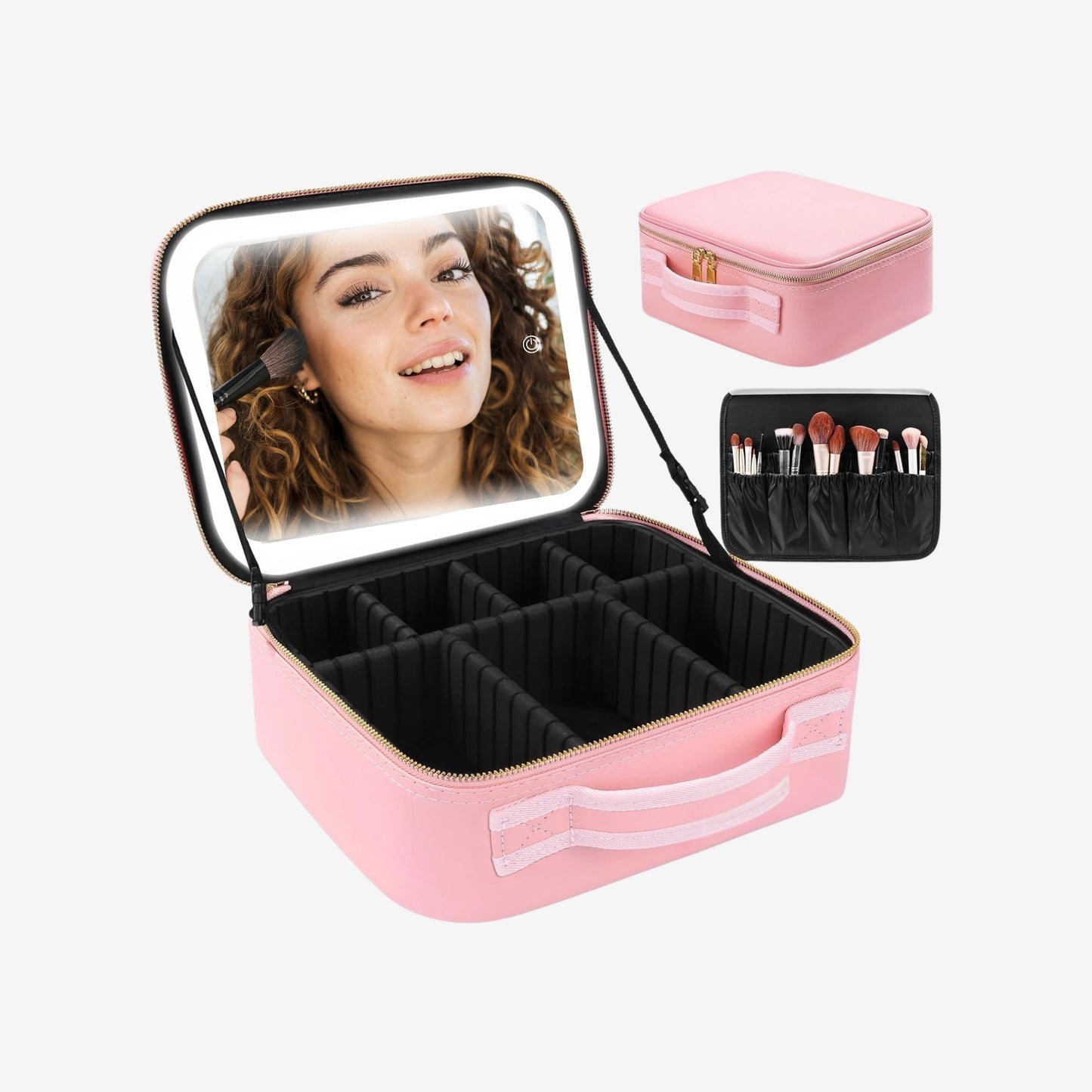 Estuche Cosmético Portátil con Divisores Ajustables y Luz Led 3 Colores