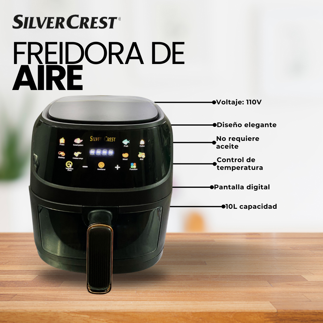 FREIDORA DE AIRE SILVER CREST 10L 110V + 6 SILICONAS ¡REGALO!